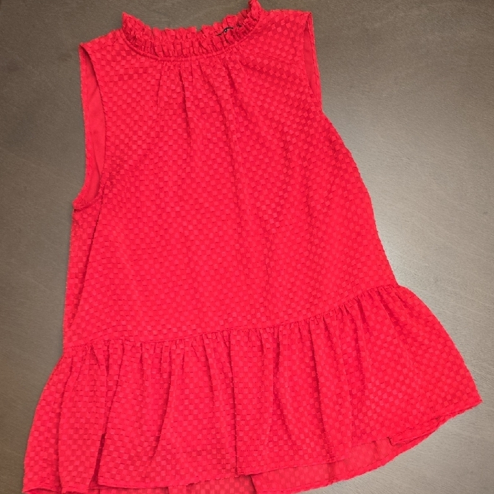 STACCATO‎ Women's S Vibrant Red Ruffle Blouse Checkered Pattern